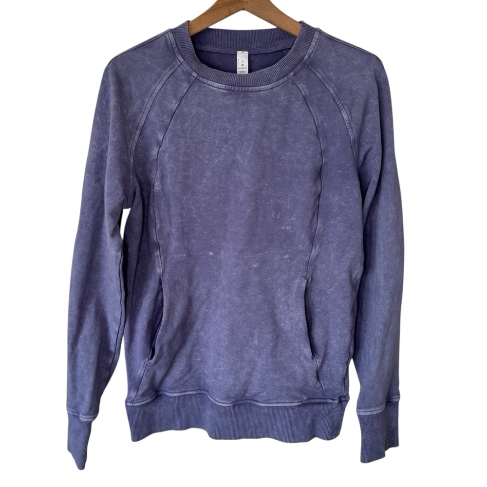 Lululemon Scuba Pullover Sweatshirt Purple Wash Pockets Crew Neck Acid Wash